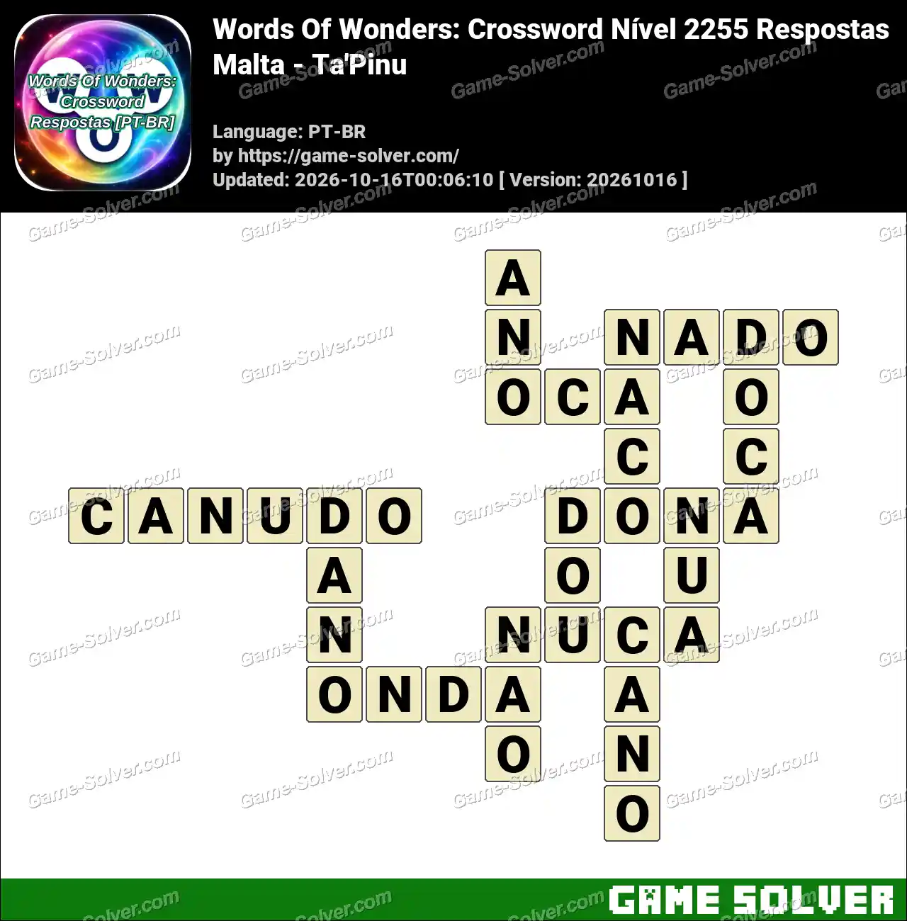 Words Of Wonders: Crossword Nível 2255 Respostas – Malta – Ta’Pinu